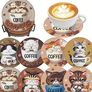 Cat Diamond Art Coaster Set - Coffee Cups